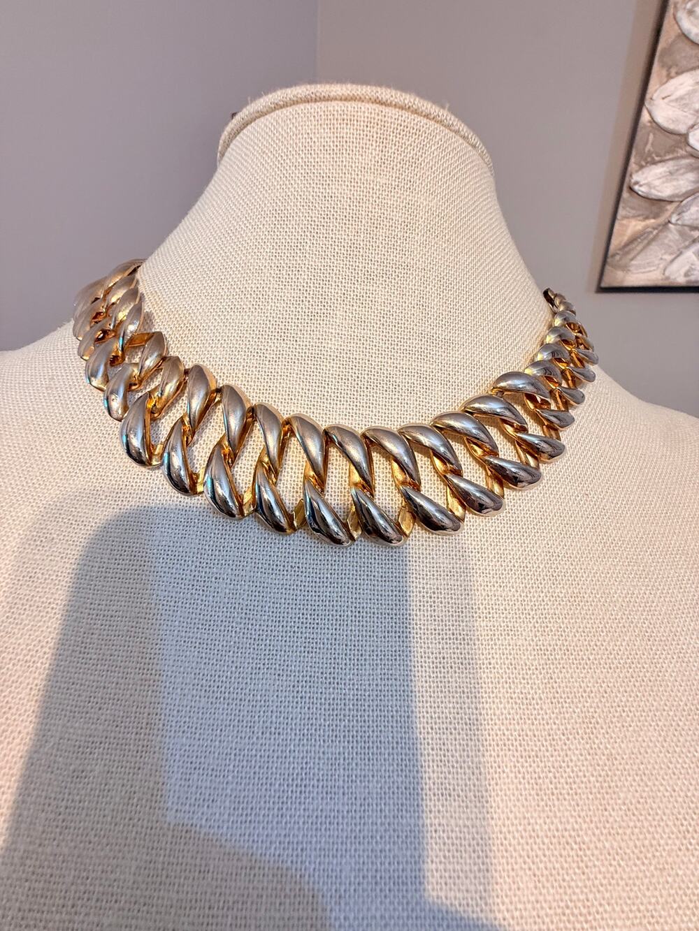 Vintage Two Tone Chunky Link Necklace 18”